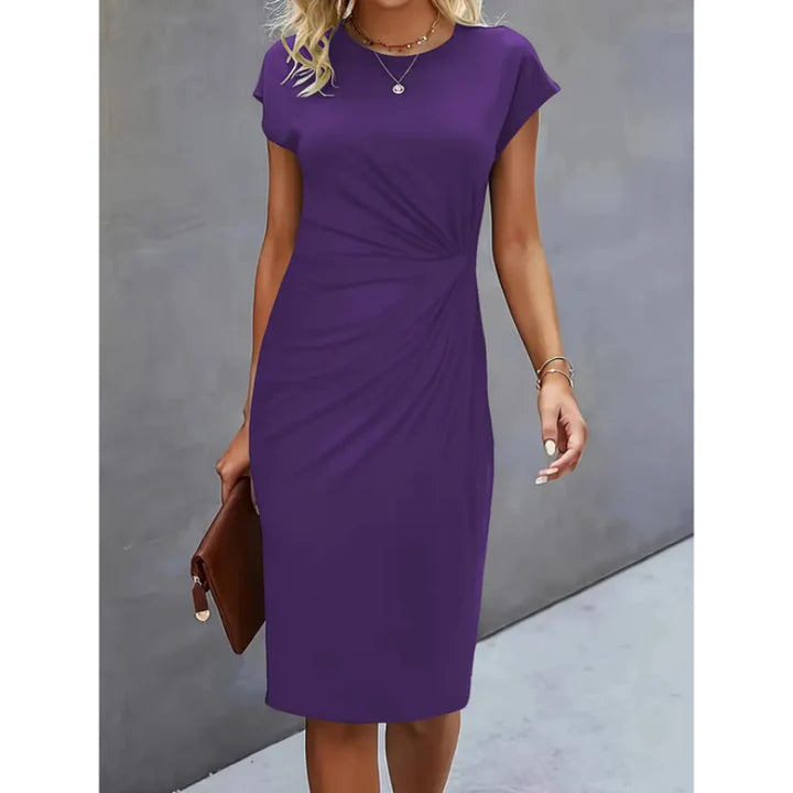 Leah – Timeless Midi Dress with Tailored Fit and Draped Waist