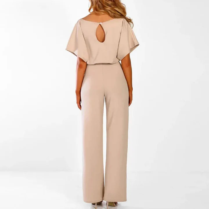 Ophelia – Elegant Formal Jumpsuit with Waist Tie and Short Sleeves