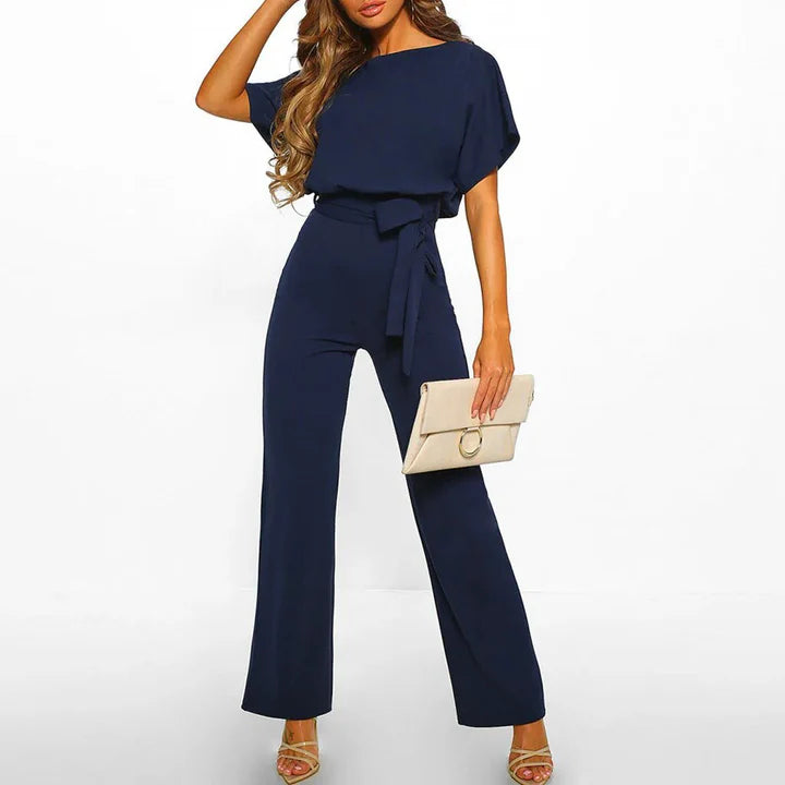 Ophelia – Elegant Formal Jumpsuit with Waist Tie and Short Sleeves