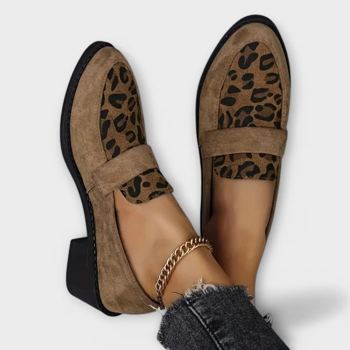 Lena – Loafers with Leopard Print Panel and Block Heel