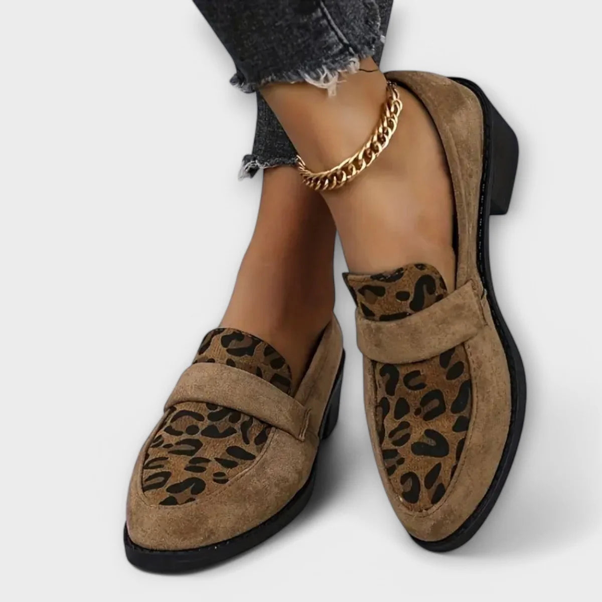 Lena – Loafers with Leopard Print Panel and Block Heel
