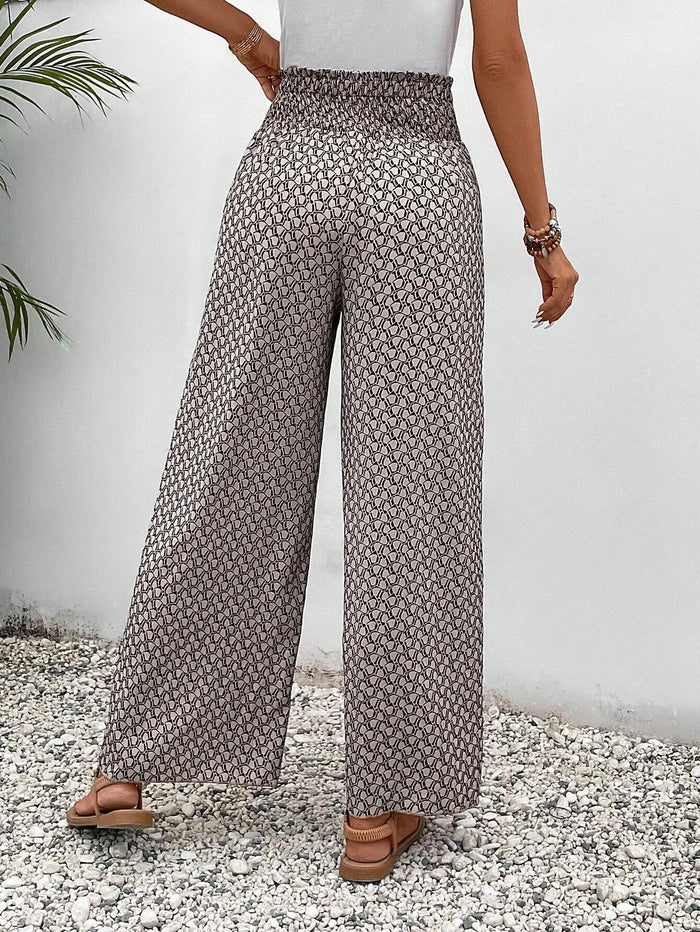 Lena – Wide Leg Boho Pants with High Waist and Elastic Drawstring