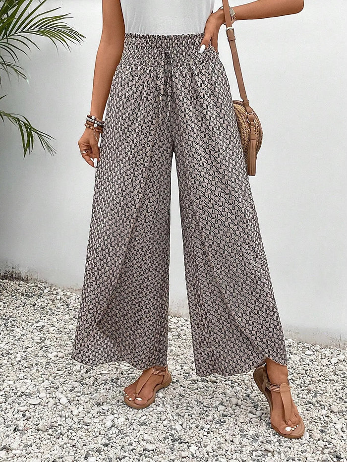 Lena – Wide Leg Boho Pants with High Waist and Elastic Drawstring