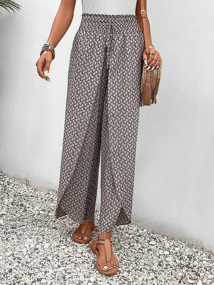 Lena – Wide Leg Boho Pants with High Waist and Elastic Drawstring