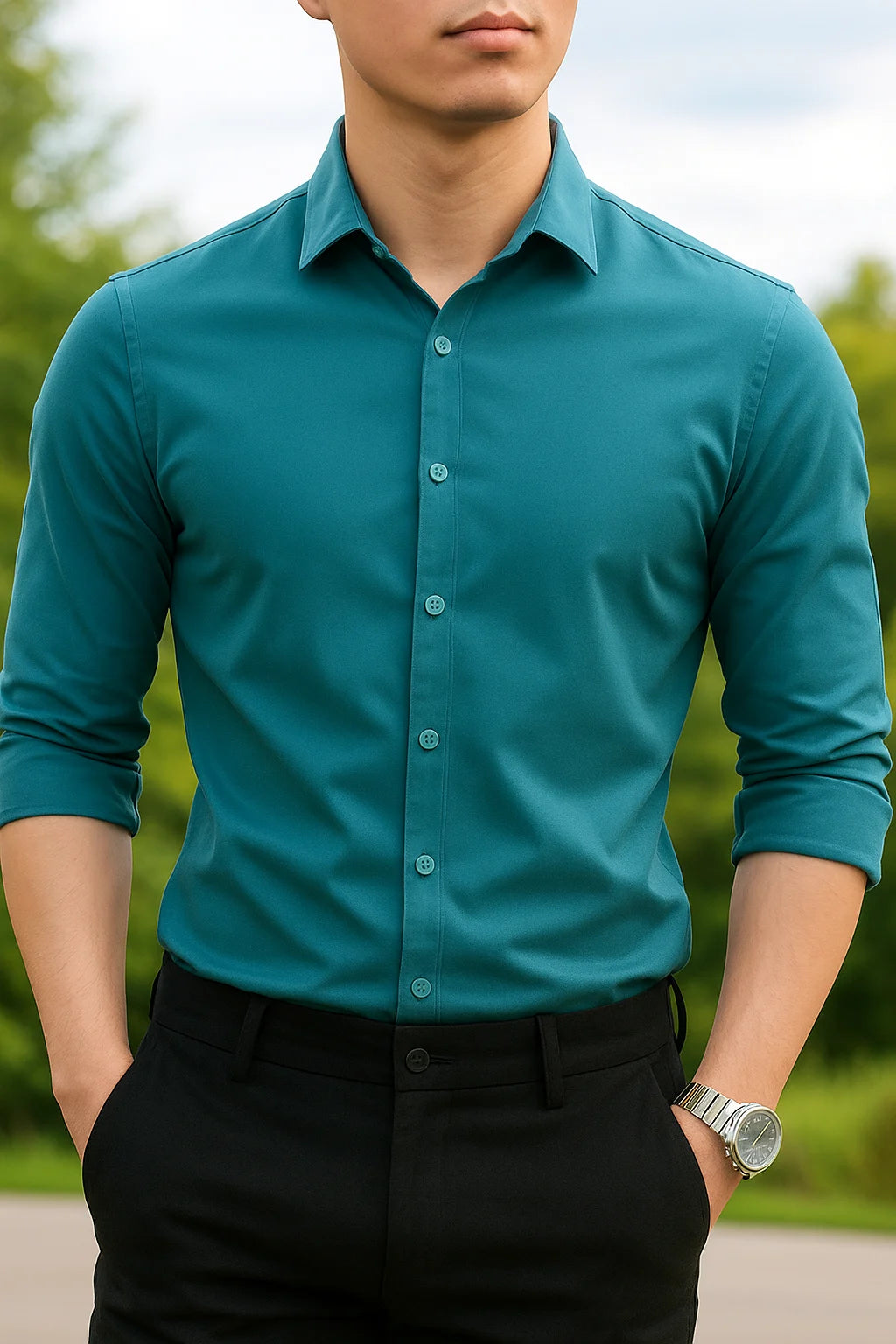 Luca – Slim Fit Shirt with Stretch Fabric and Formal Collar