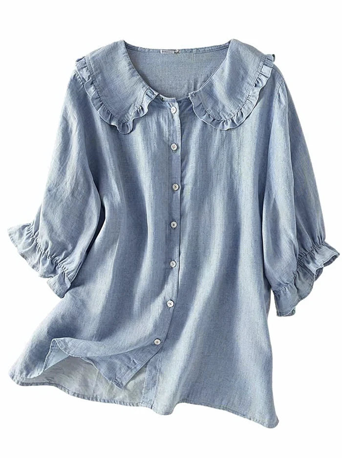 Lydia - Ruffle Collar Blouse with Puff Sleeves