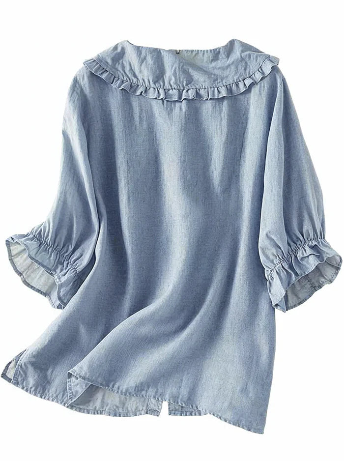 Lydia - Ruffle Collar Blouse with Puff Sleeves