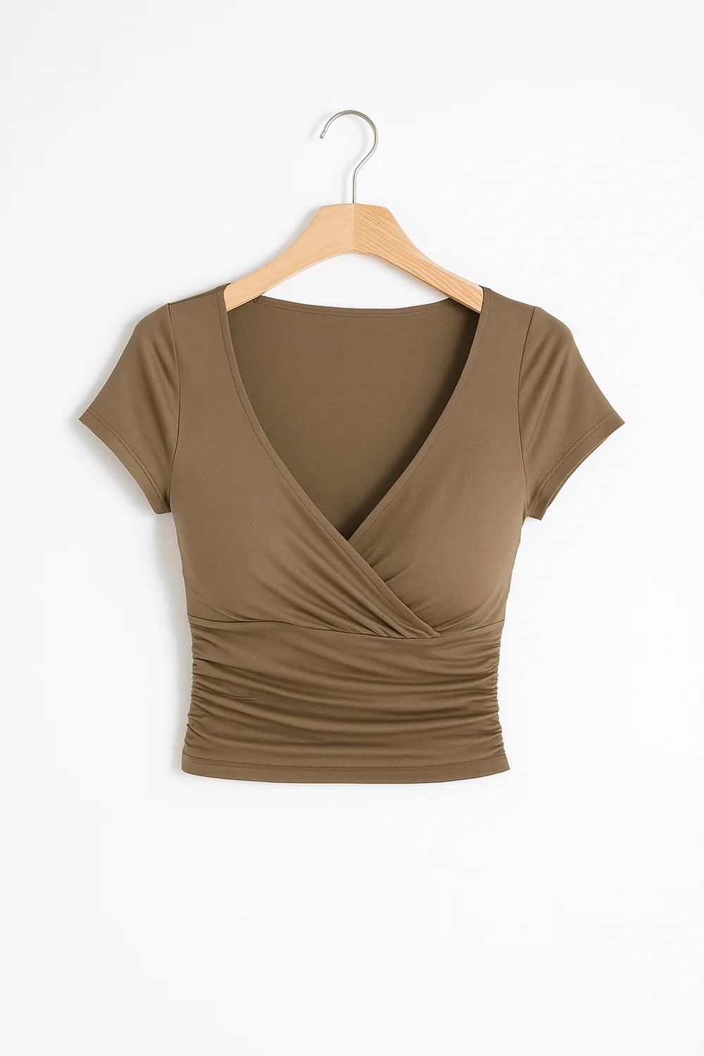 Maya – Wrap V-Neck Crop Top with Short Sleeves