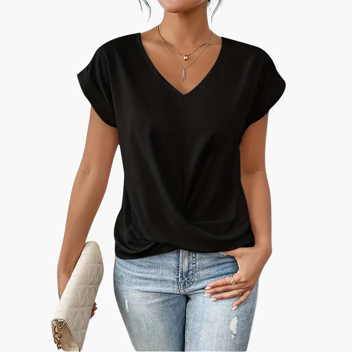 Calista – V-Neck Draped Blouse with Rolled Sleeves for Casual Chic Look
