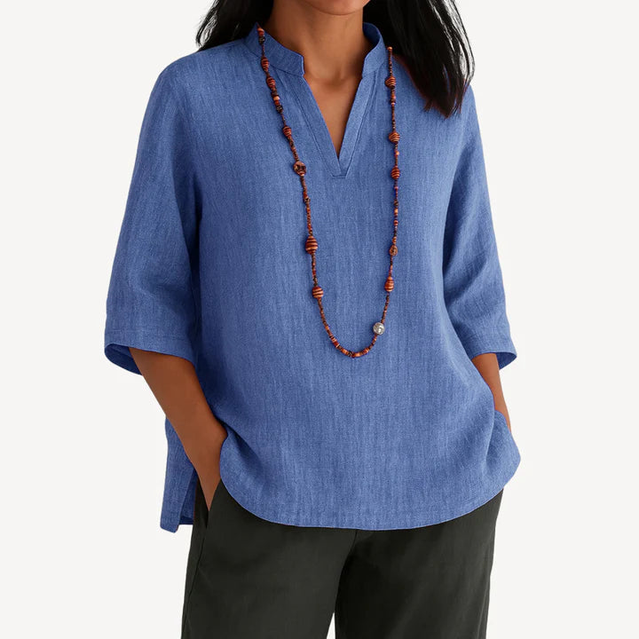 Althea – Relaxed Fit Tunic Top with Split V-Neck and Half Sleeves