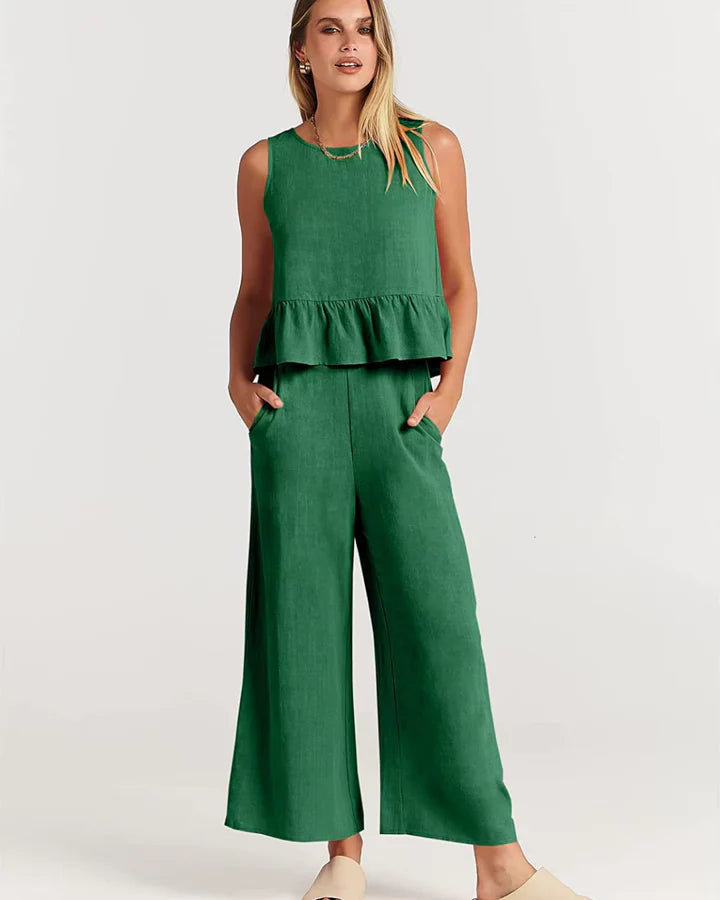 Mirabel – Sleeveless Ruffle Hem Wide-Leg Jumpsuit for Casual Wear
