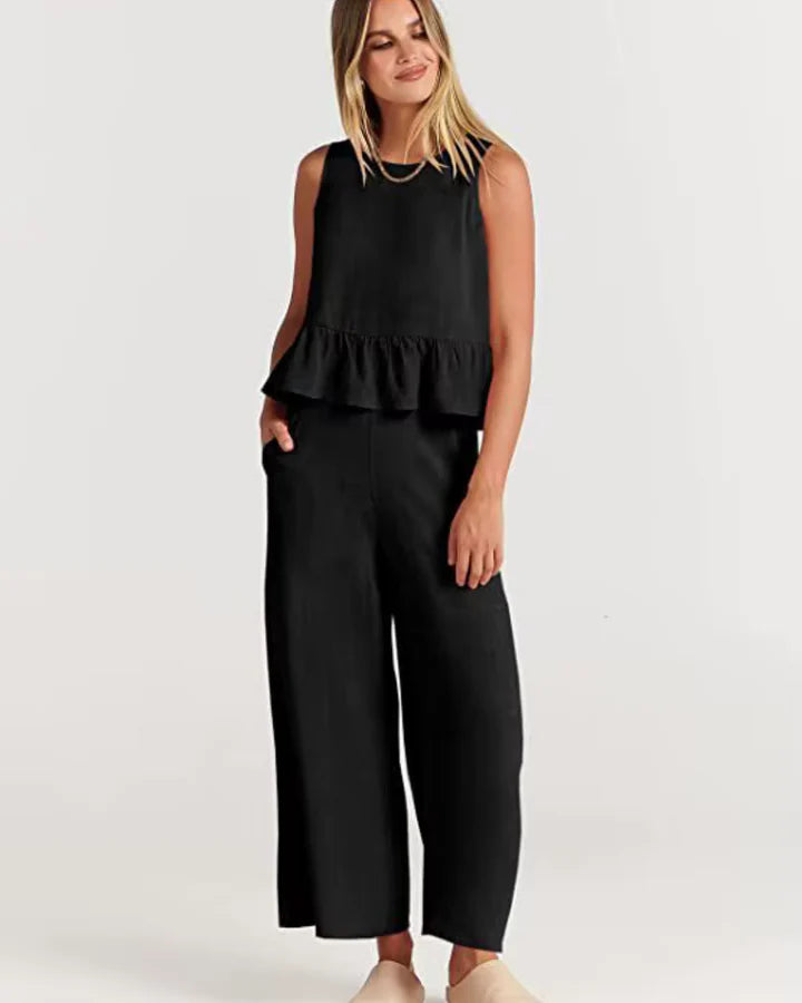 Mirabel – Sleeveless Ruffle Hem Wide-Leg Jumpsuit for Casual Wear