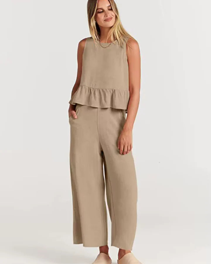 Mirabel – Sleeveless Ruffle Hem Wide-Leg Jumpsuit for Casual Wear