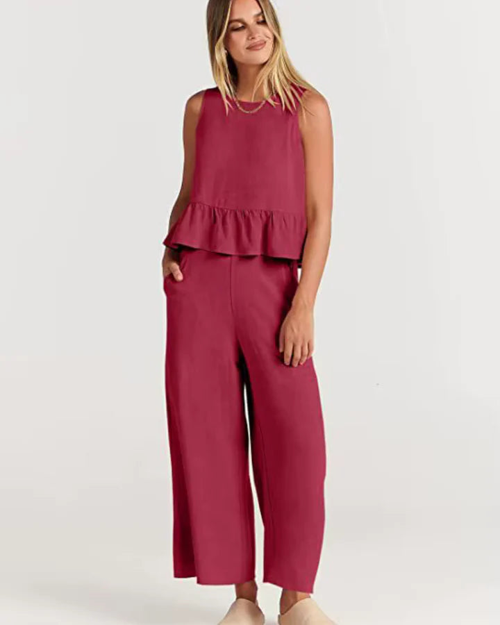 Mirabel – Sleeveless Ruffle Hem Wide-Leg Jumpsuit for Casual Wear