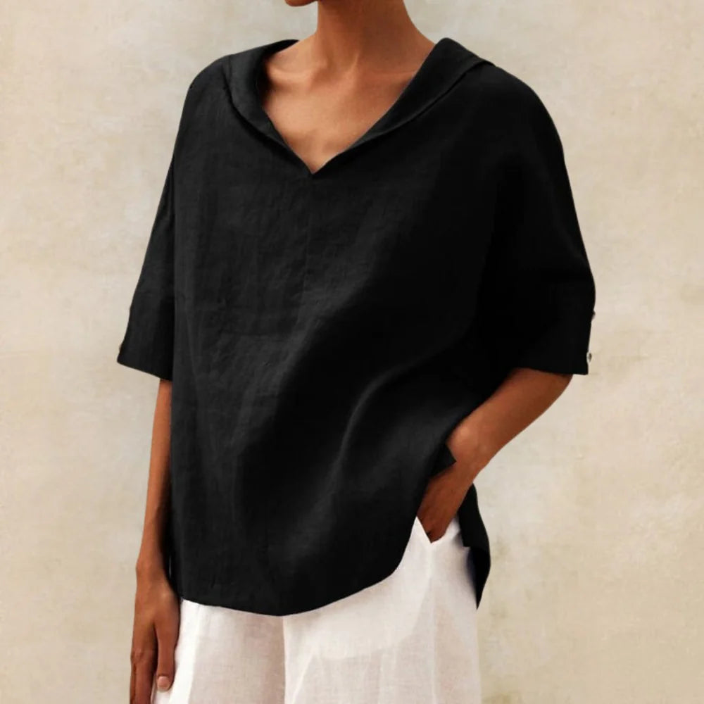 Naomi - Oversized Blouse with V-Neck and Rolled Sleeves