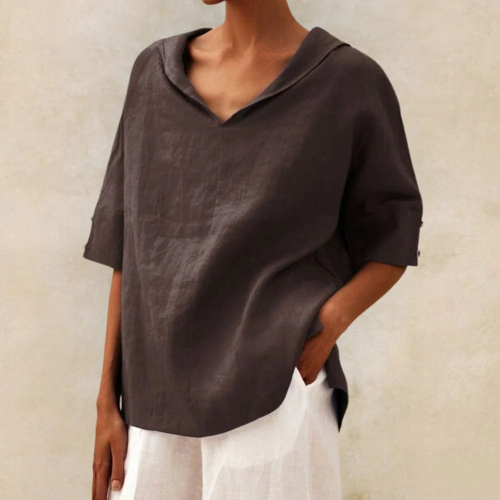 Naomi - Oversized Blouse with V-Neck and Rolled Sleeves