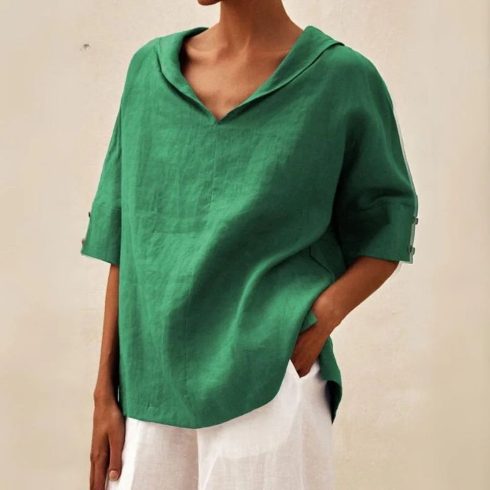 Naomi - Oversized Blouse with V-Neck and Rolled Sleeves