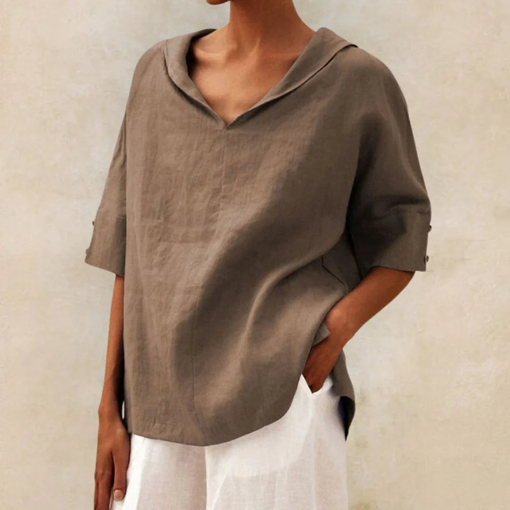 Naomi - Oversized Blouse with V-Neck and Rolled Sleeves