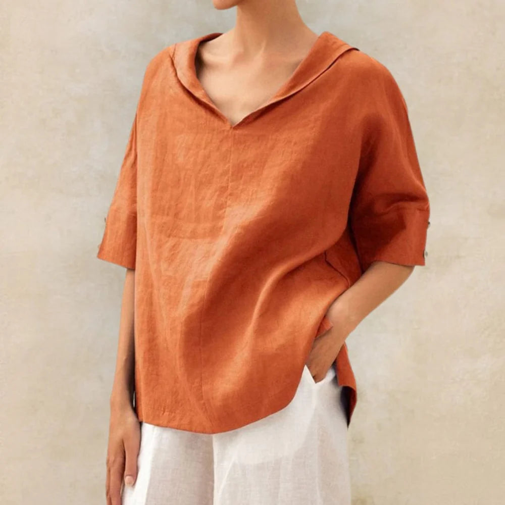 Naomi - Oversized Blouse with V-Neck and Rolled Sleeves
