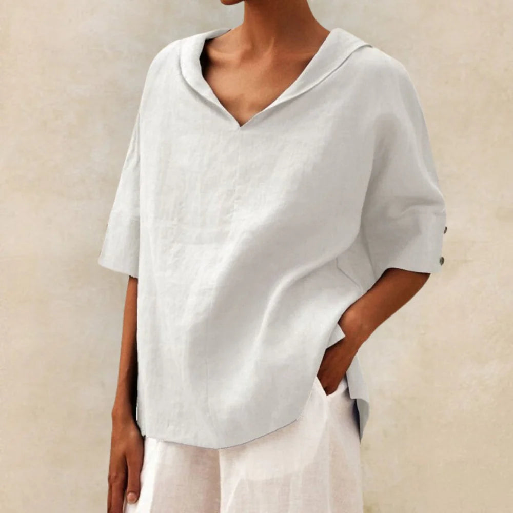 Naomi - Oversized Blouse with V-Neck and Rolled Sleeves