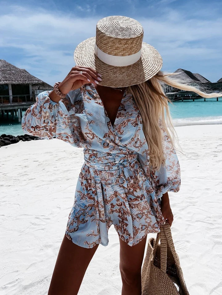 Nadia – V-Neck Tropical Romper with Relaxed Fit
