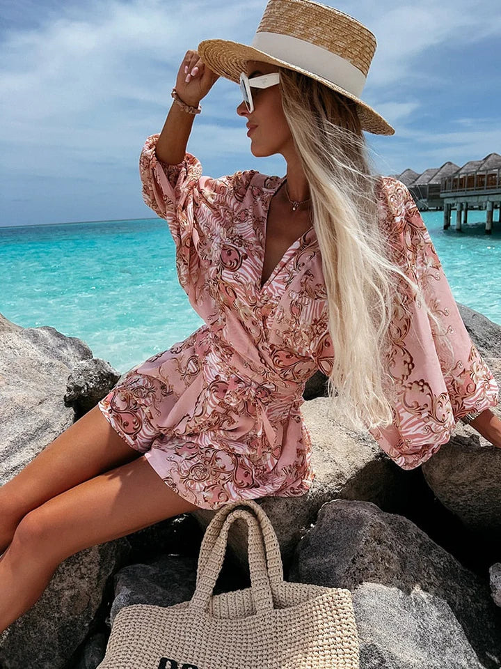 Nadia – V-Neck Tropical Romper with Relaxed Fit