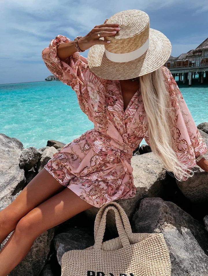 Nadia – V-Neck Tropical Romper with Relaxed Fit
