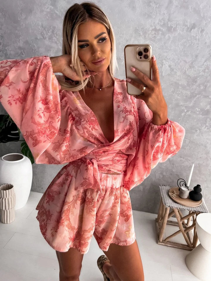 Nadia – V-Neck Tropical Romper with Relaxed Fit