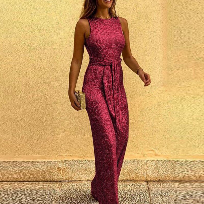 Nyelle – Sequin Gown with Sleeveless Cut and Belted Waist