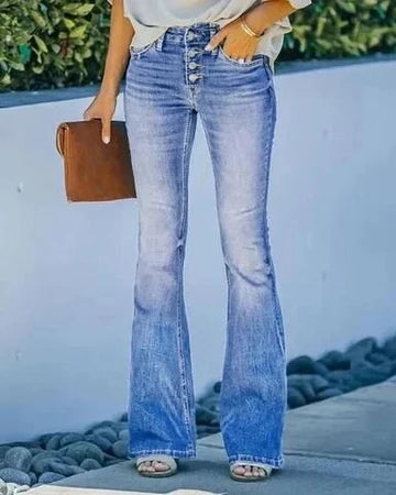 Olivia - High-Waisted Flared Jeans with Button Detail