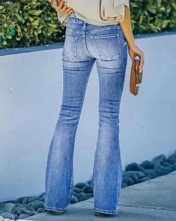 Olivia - High-Waisted Flared Jeans with Button Detail