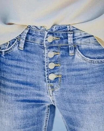 Olivia - High-Waisted Flared Jeans with Button Detail