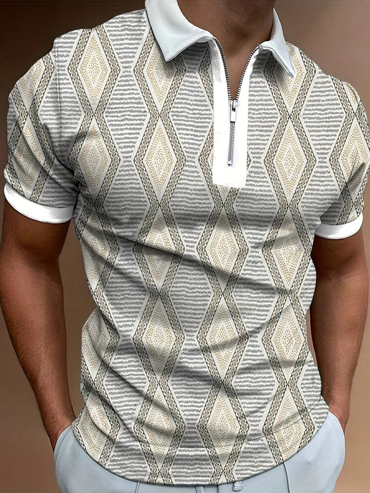 Owen – Polo Shirt with Zip Collar and Argyle Pattern