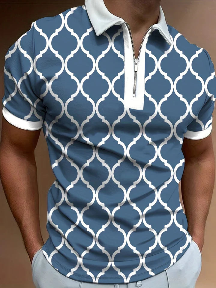 Owen – Polo Shirt with Zip Collar and Argyle Pattern