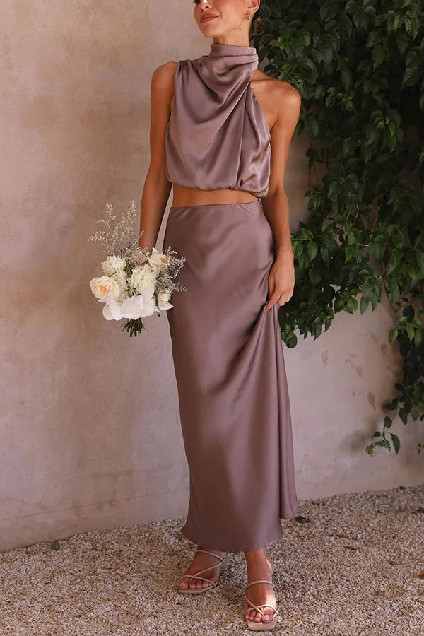 Renata - Two-Piece Maxi Dress with Draped Halter Neckline