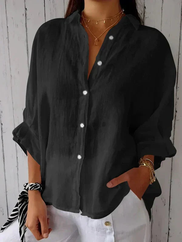 Rhea - Relaxed Button-Up Shirt with Rolled Sleeves