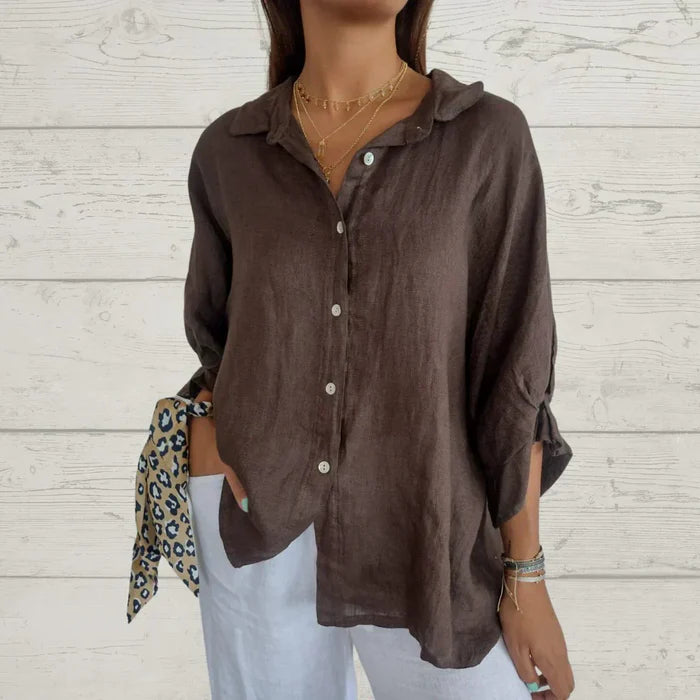 Rhea - Relaxed Button-Up Shirt with Rolled Sleeves