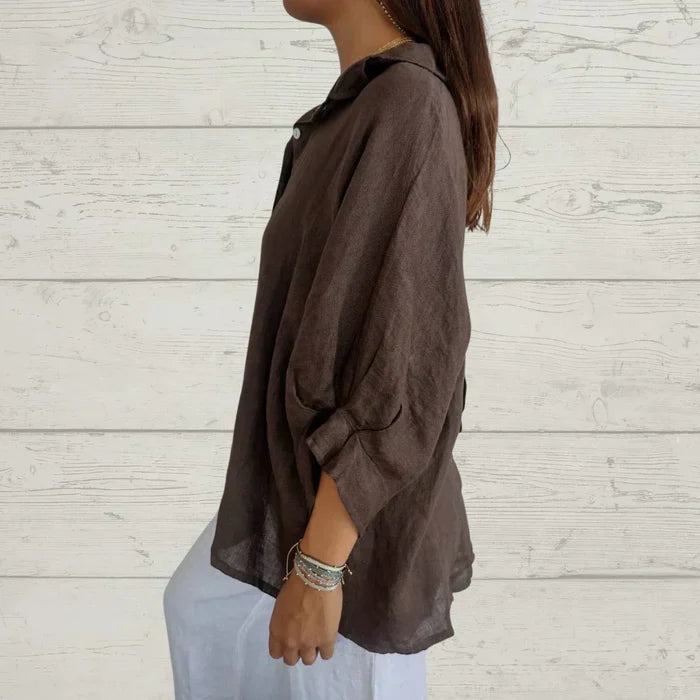 Rhea - Relaxed Button-Up Shirt with Rolled Sleeves