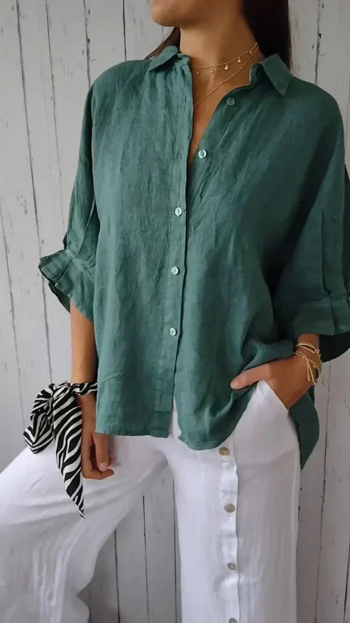 Rhea - Relaxed Button-Up Shirt with Rolled Sleeves