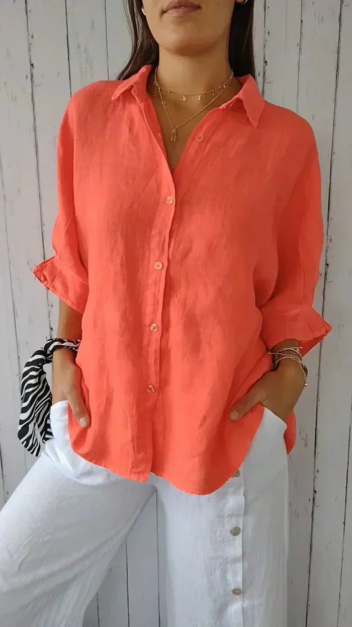 Rhea - Relaxed Button-Up Shirt with Rolled Sleeves