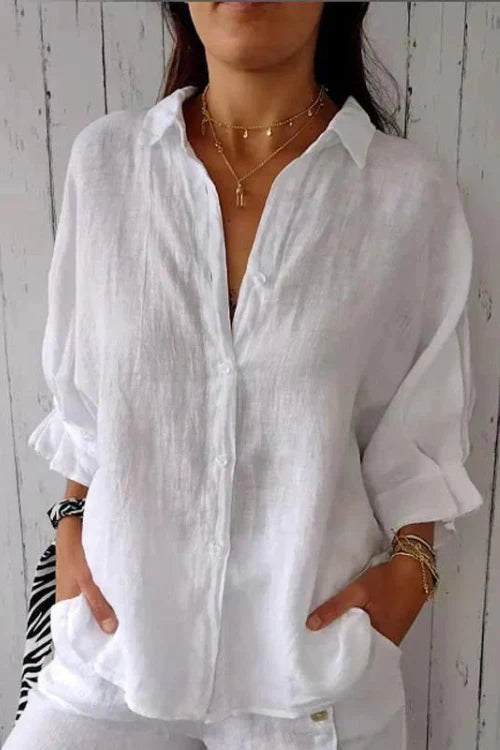 Rhea - Relaxed Button-Up Shirt with Rolled Sleeves
