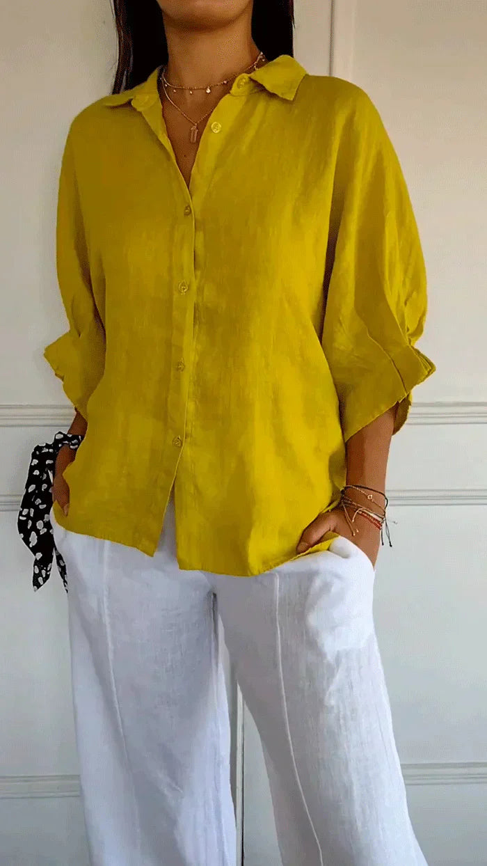 Rhea - Relaxed Button-Up Shirt with Rolled Sleeves