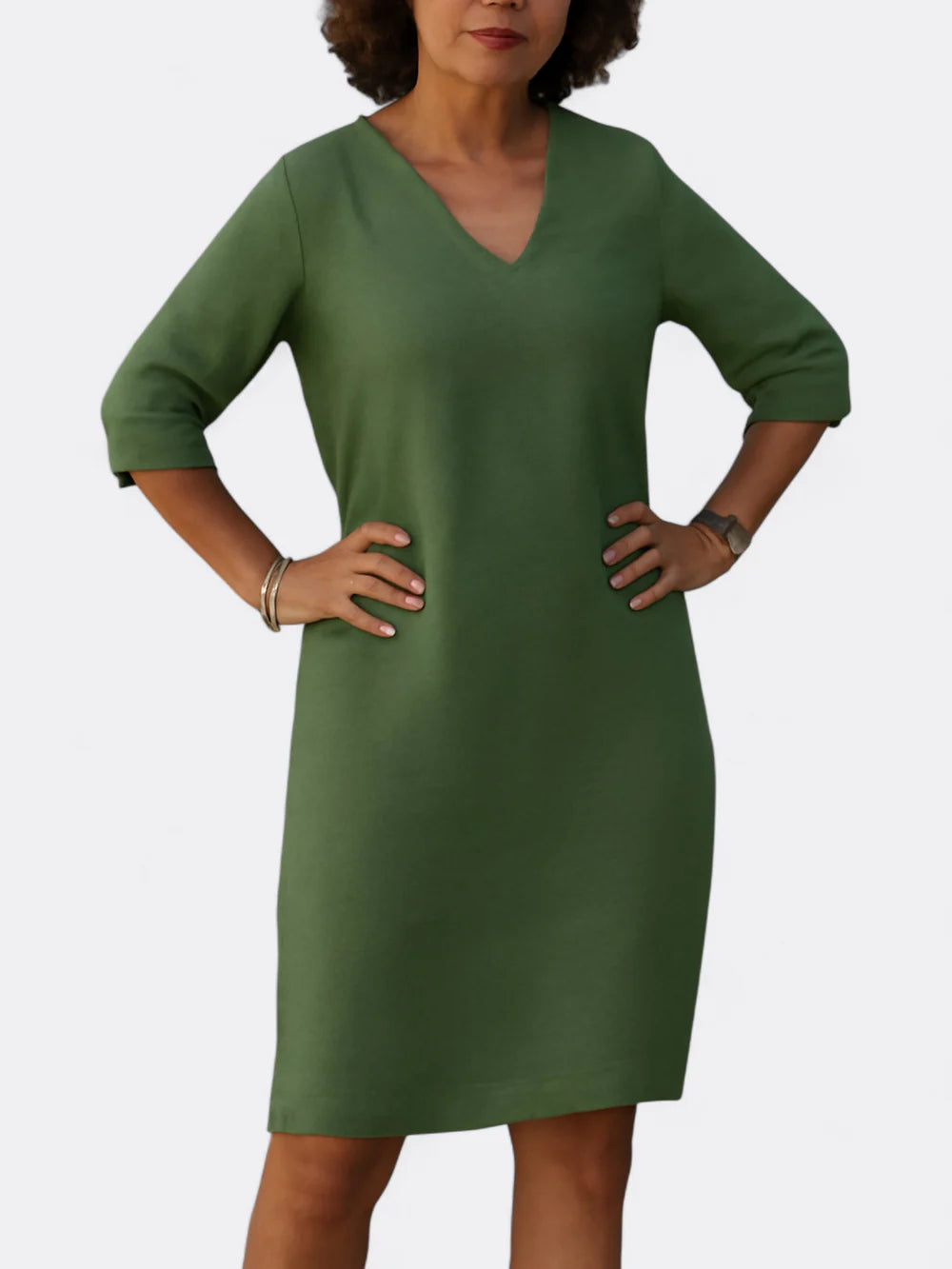 Rosalie - Shift Dress with Notch Neckline and Elbow-Length Sleeves