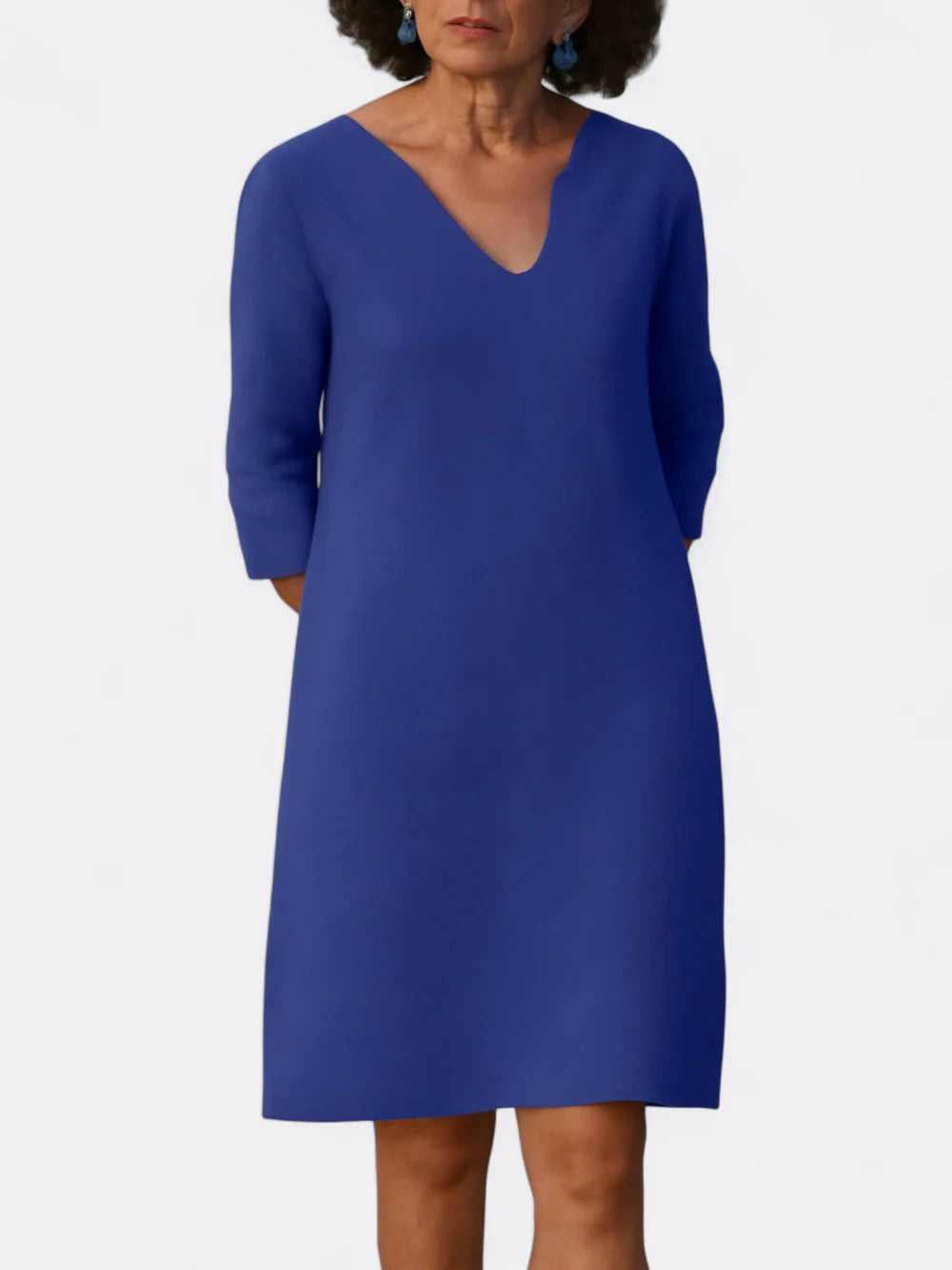Rosalie - Shift Dress with Notch Neckline and Elbow-Length Sleeves