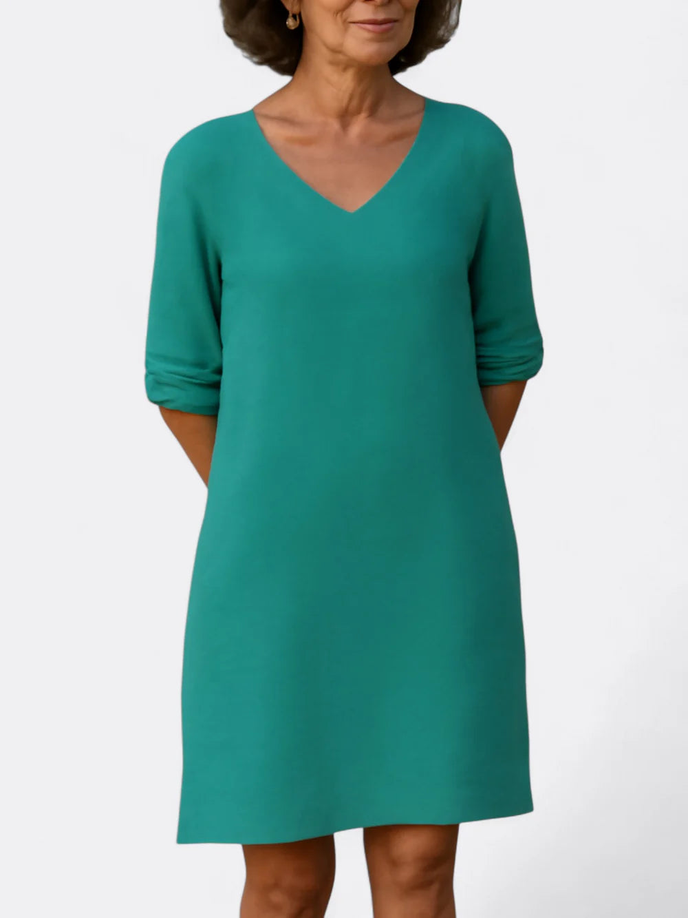 Rosalie - Shift Dress with Notch Neckline and Elbow-Length Sleeves