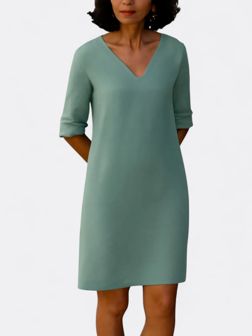 Rosalie - Shift Dress with Notch Neckline and Elbow-Length Sleeves
