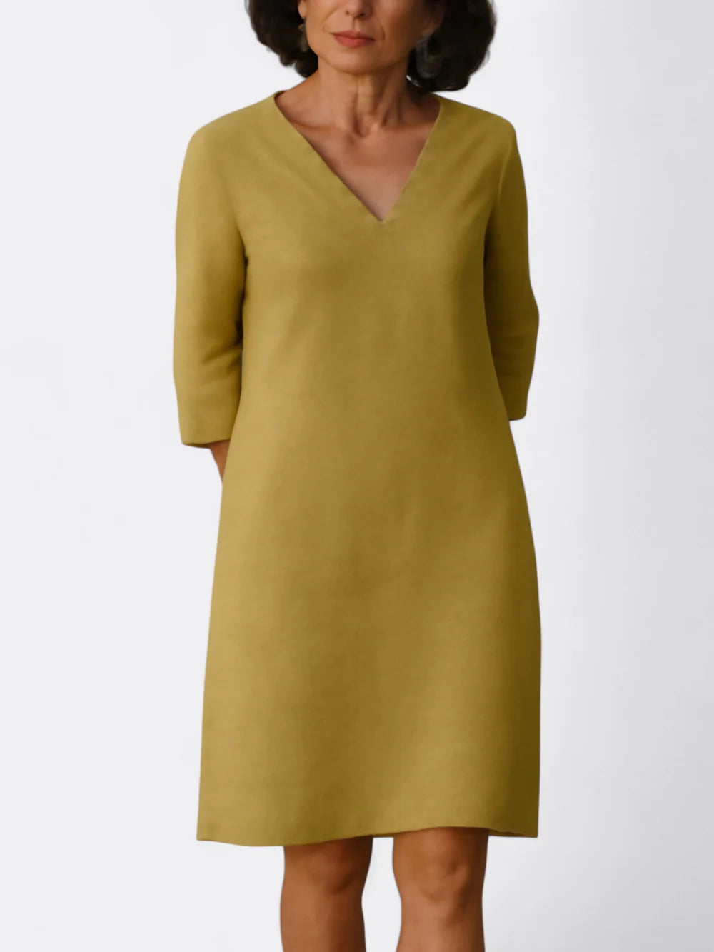 Rosalie - Shift Dress with Notch Neckline and Elbow-Length Sleeves