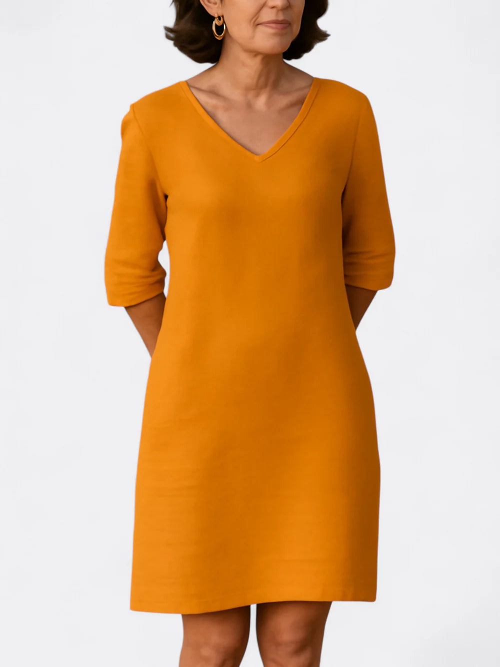 Rosalie - Shift Dress with Notch Neckline and Elbow-Length Sleeves