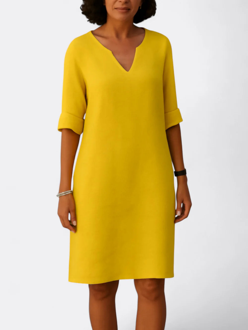 Rosalie - Shift Dress with Notch Neckline and Elbow-Length Sleeves