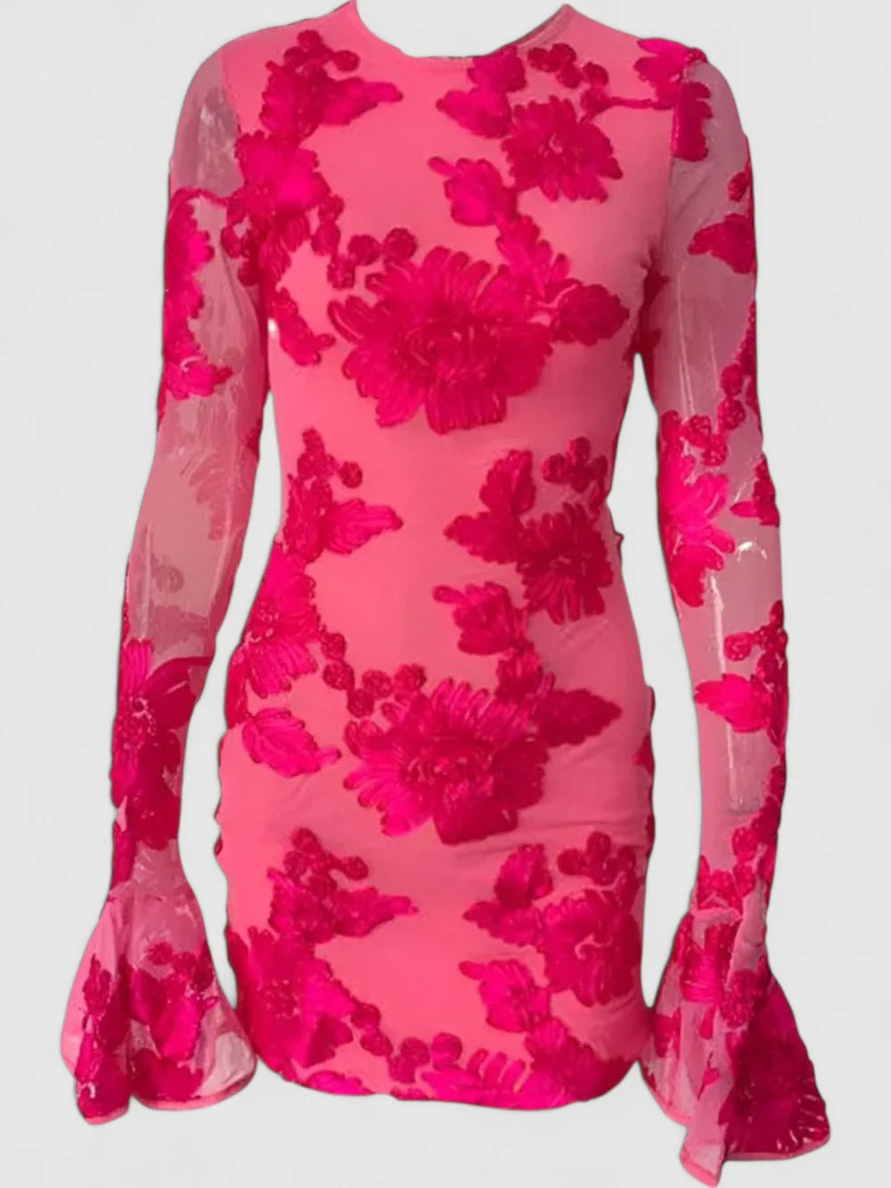 Rosalie – Floral Embroidered Mini Dress with Flared Long Sleeves